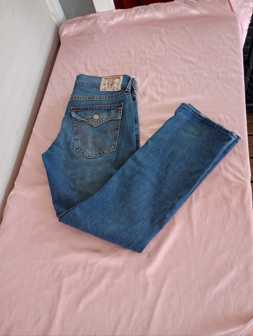 True Religion Ricky Big T Jeans 33x34 Blue Relaxed Straight Flap Y2K